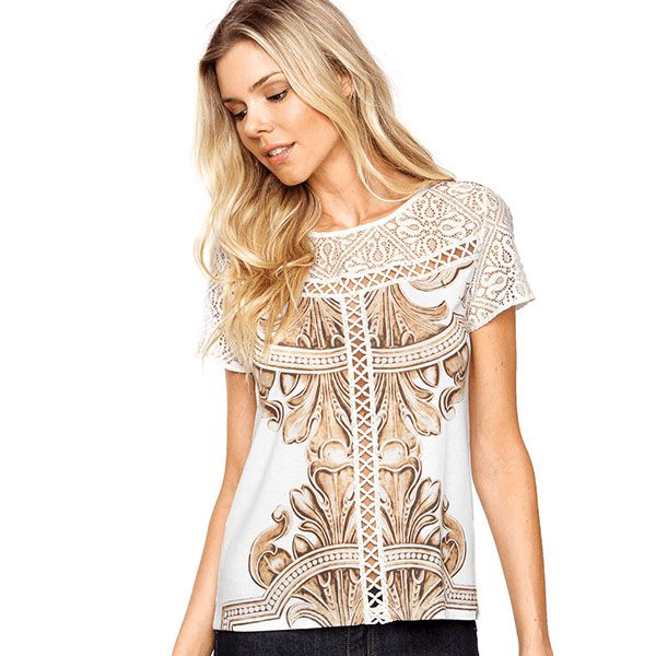 Camiseta Lan�a Perfume Manga Curta Estampada Branca