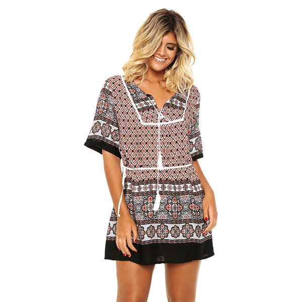 Vestido Curto Facinelli Estampado Laranja