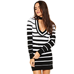 Vestido FiveBlu Curto Listrado Branco / Preto