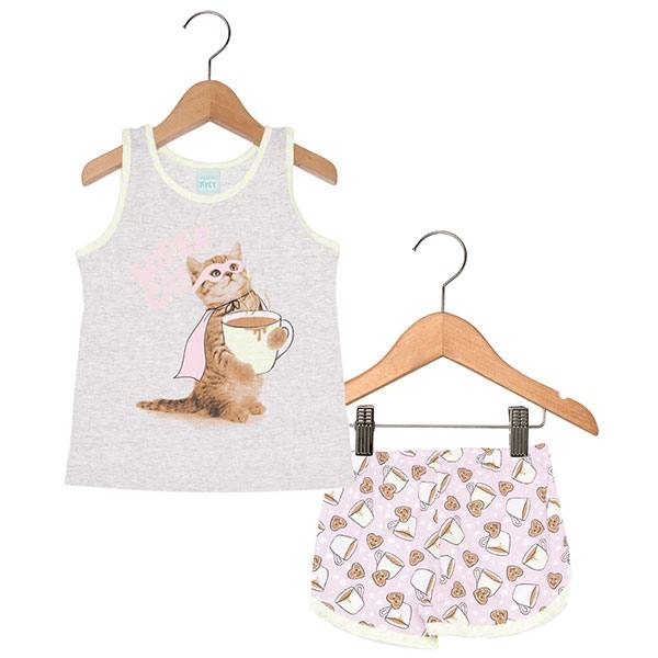 Pijama Kyly Super Cat Infantil Cinza Mescla